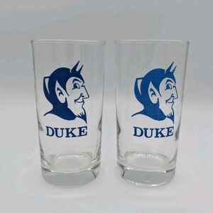 2 Vintage Duke Blue Devils Highball Cocktail Juice Glasses Barware